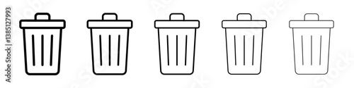 Bin icons vector set in different stroke line style
