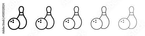 Bowling icons vector set in different stroke line style