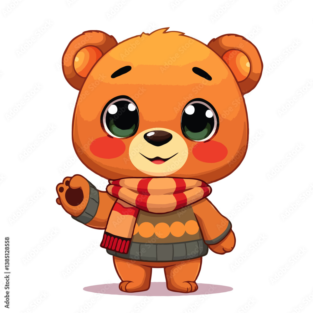 Obraz premium bear in scarf holding honey pot, friendly mascot design, high quality vector art, cute animal