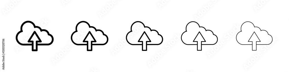 Cloud upload icons vector set in different stroke line style Cloud upload icons vector set in different stroke line style