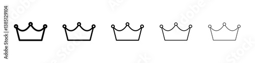 Crown icons vector set in different stroke line style