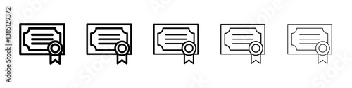 Diploma icons vector set in different stroke line style