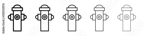 Fire hydrant icons vector set in different stroke line style