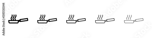 Frying pan icons vector set in different stroke line style