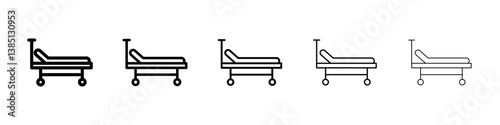 Hospital bed icons vector set in different stroke line style