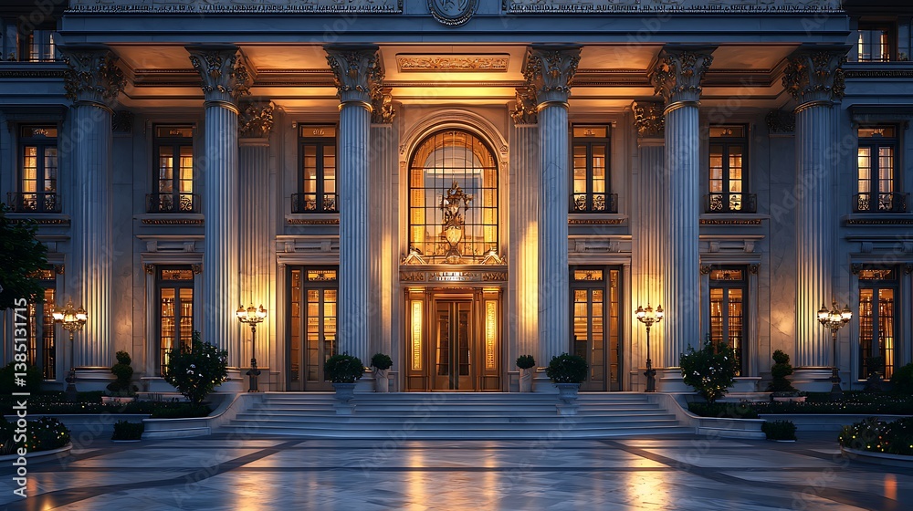 Fototapeta premium Golden neoclassical interior with giant pillars high resolution photo