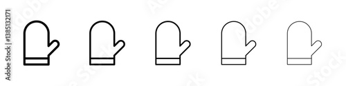 Oven mitt icons vector set in different stroke line style