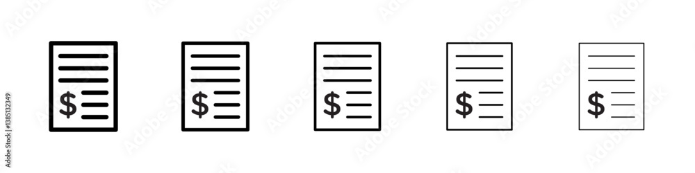 Payment receipt icons vector set in different stroke line style Payment receipt icons vector set in different stroke line style