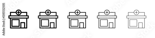 Pharmacy icons vector set in different stroke line style