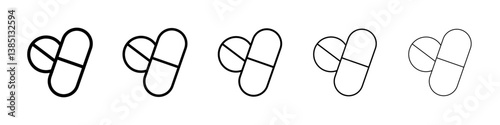 Pills icons vector set in different stroke line style