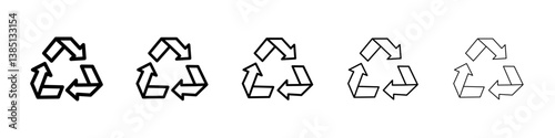 Recycle icons vector set in different stroke line style