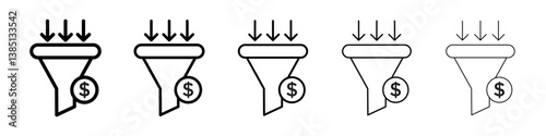 Sales funnel icons vector set in different stroke line style