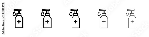 Sanitizer icons vector set in different stroke line style