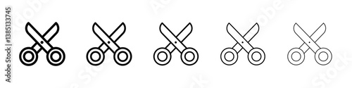Scissors icons vector set in different stroke line style