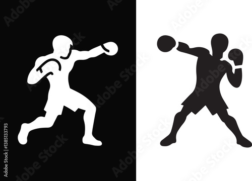 Boxer Punching Air Icon Silhouette Vector