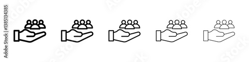 Teamwork icons vector set in different stroke line style