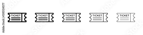 Ticket stub icons vector set in different stroke line style