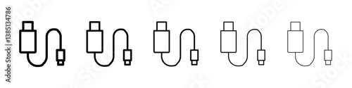 USB cable icons vector set in different stroke line style