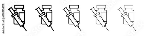 Vaccine vial icons vector set in different stroke line style