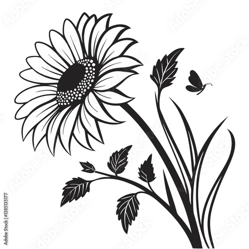 Vintage floral vector design with black and white lily blossoms