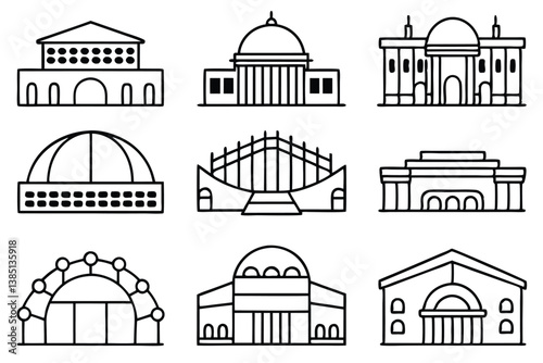 Concert Hall Line Art Detailed Drawing for Architectural Artwork 