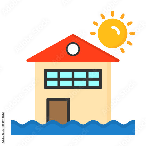 Beach house Flat Style Icon Design