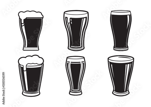 Beer glass silhouette vector Set