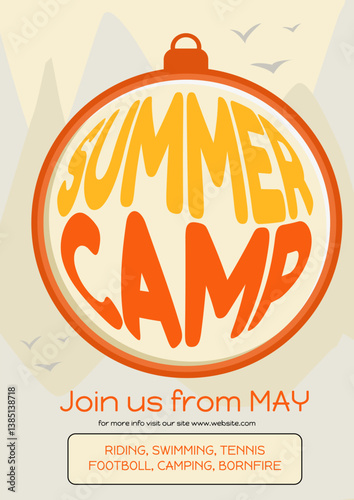compass poster with the words summer camp join us from may vector