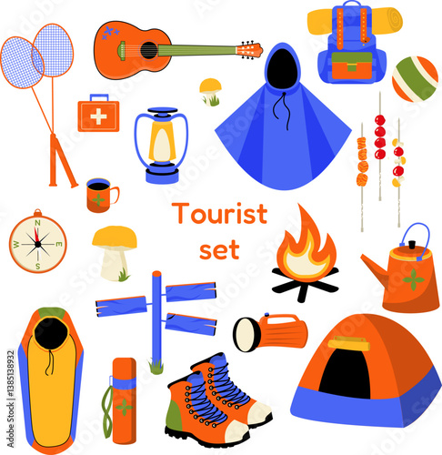 mountain camp set of items vector