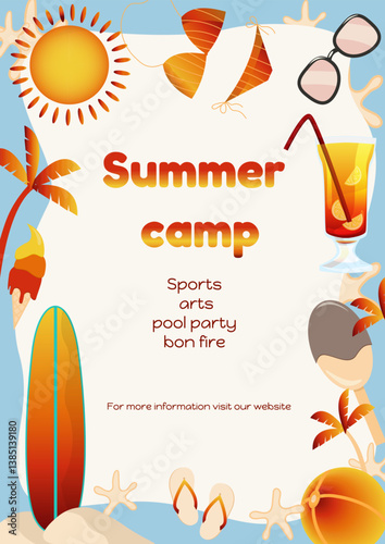 Summer camp poster with summer attributes