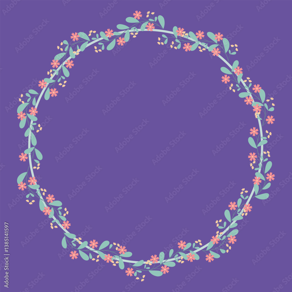 Obraz premium Circle Wreath Border Frame With Yellow Peach And Green Floral Decoration