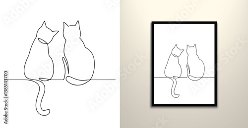 Two cat romantic outline art