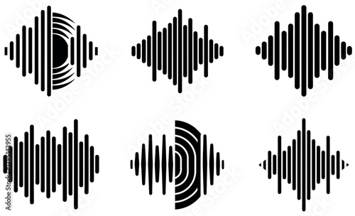 Simple Black Sound Waveforms Against White Background
