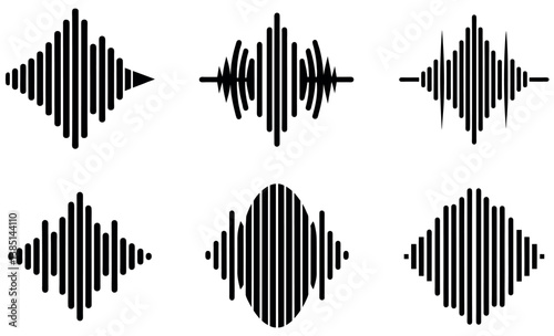 Simple Black Sound Waveforms Against White Background