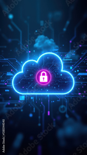 Wallpaper Mural A graphic design featuring a stylized cloud with a lock, representing secure cloud computing technology. Torontodigital.ca