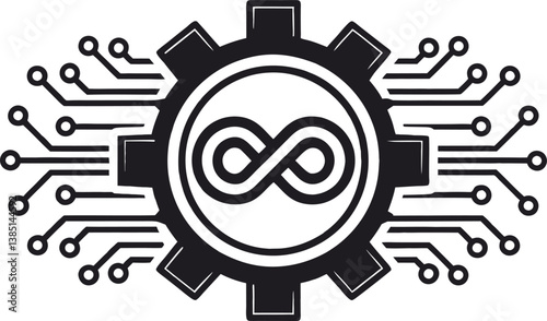 High-Tech Gear Icon with Circuit Board and Microchip