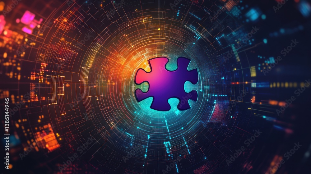 Obraz premium Digital puzzle solution, futuristic network background