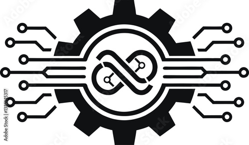 High-Tech Gear Icon with Circuit Board and Microchip