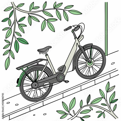Electric delivery bike with green leaves