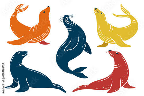set of Seal silhouette vector illustration