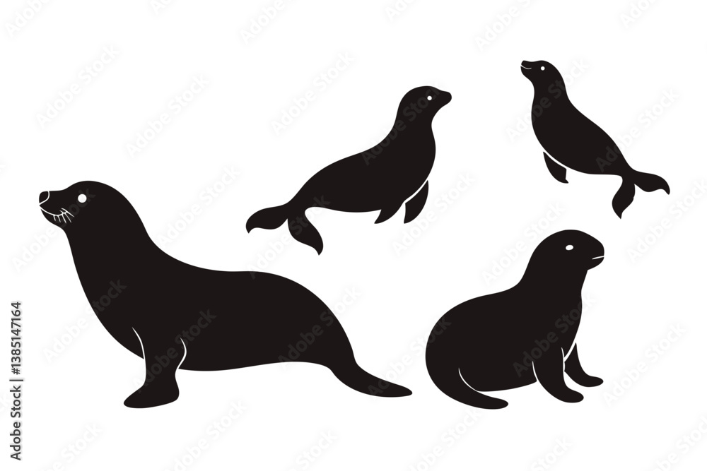 Fototapeta premium set of Seal silhouette vector illustration