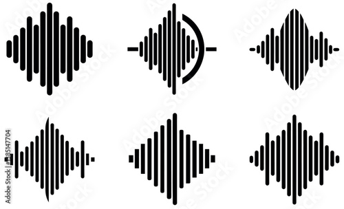Simple Black Sound Waveforms Against White Background