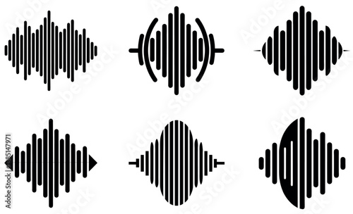 Simple Black Sound Waveforms Against White Background