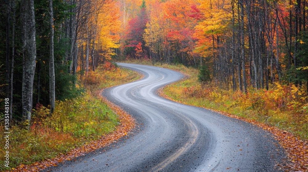 Fototapeta premium Winding road through autumn forest.