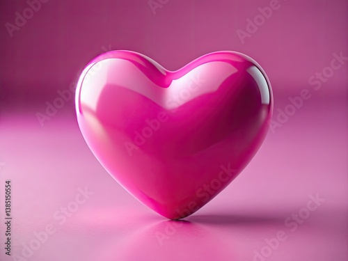 Simple, abstract pink heart. Monochromatic, high depth of field, minimalist design against a pink background.
