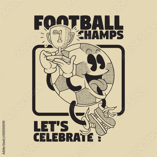 Retro Soccer Ball Mascot Holding Trophy – Cartoon Character