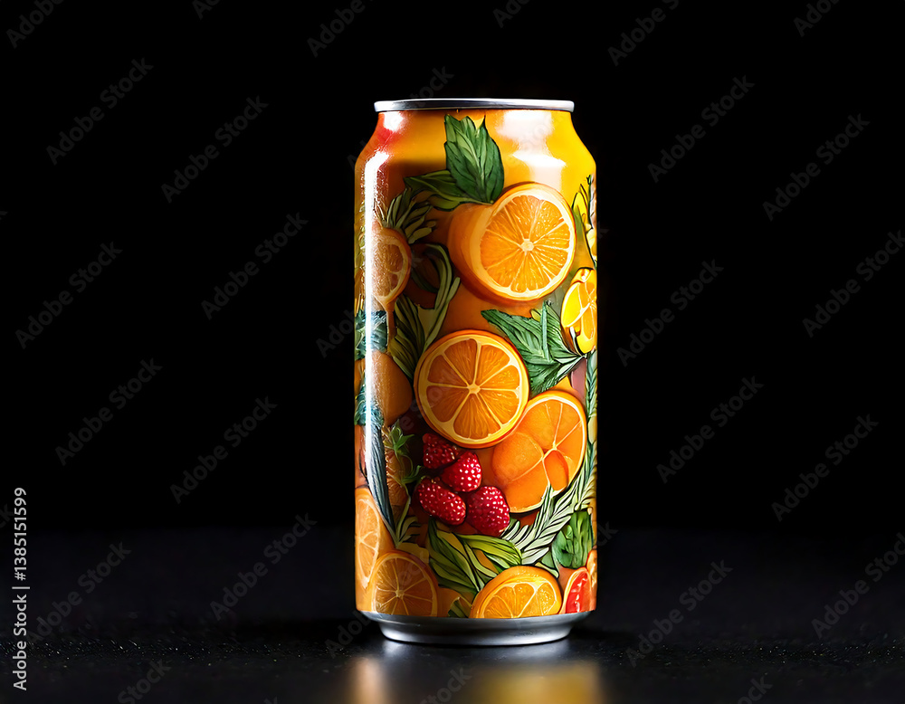 Obraz premium Mockup of Refreshing Beverage Can with Fruit Motif