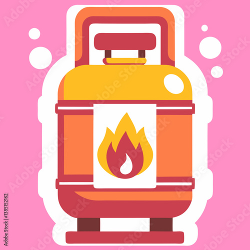 A vibrant propane tank sticker symbolizing warmth and energy with bold colors and a simple flat design.