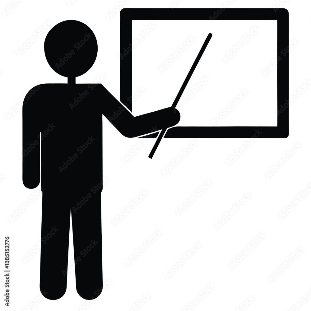 Black Silhouette of Person Pointing at Board with Stick Black Silhouette of Person Pointing at Board with Stick
