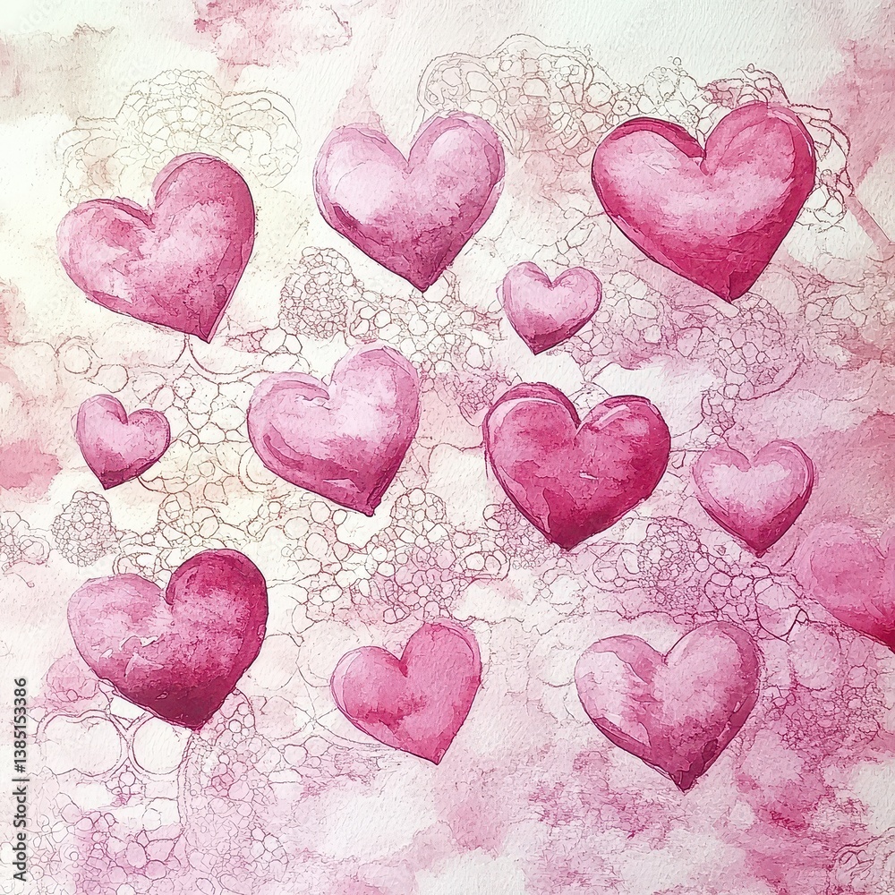 Obraz premium Watercolor Hearts on Soft Pink Background for Romantic Decor